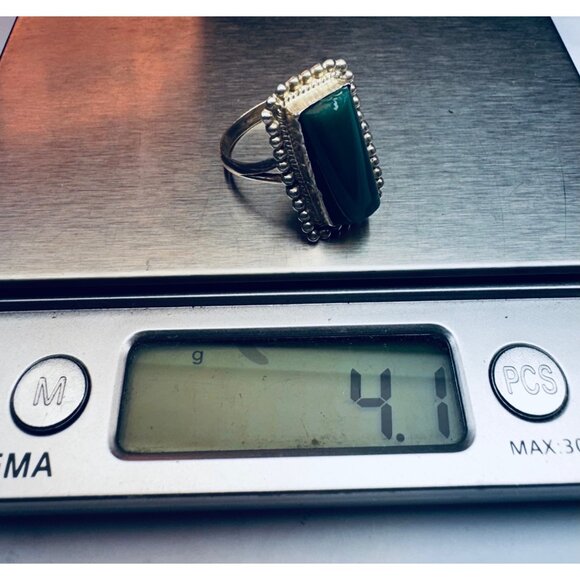 Vintage 925 Sterling Silver Green Onyx Rectangle Ring Size 9 Estate Jewelry - Picture 9 of 12